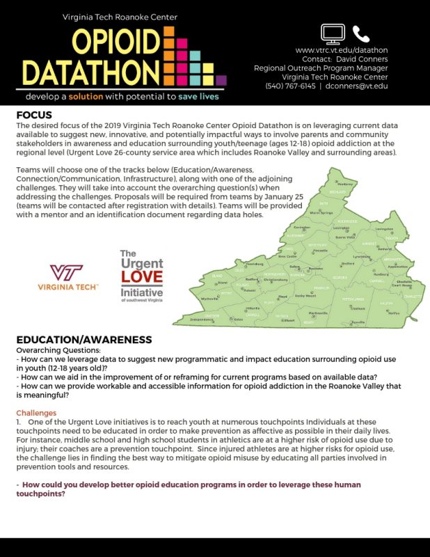Virginia Tech Roanoke Center 2019 Opioid Datathon Questions & Challenges