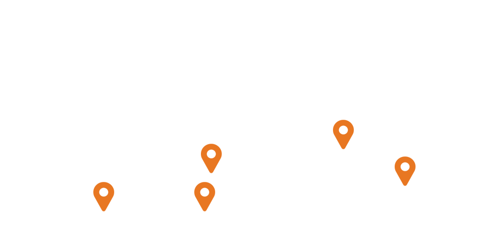 A map of Virginia with orange locator pins